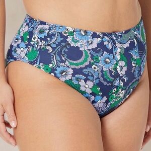 NWT Deep Blue Paisley High Waist High Leg Bikini Bottoms swim suit bathing suit